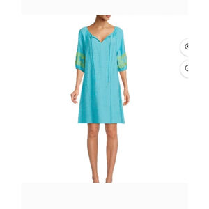 The Pioneer Woman Blue Embroidered 3/4 Sleeve boho Dress Size L